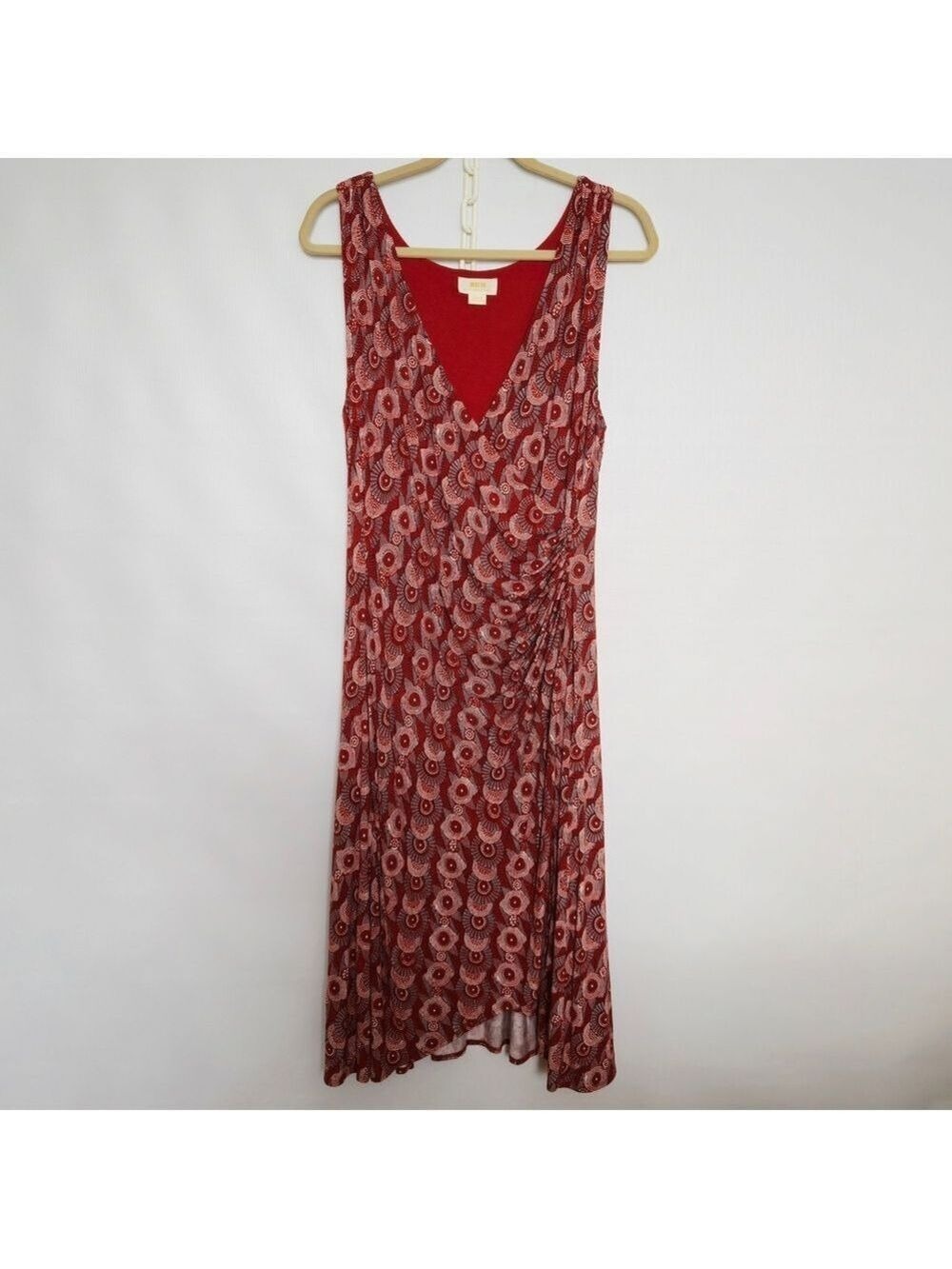 MAEVE (Anthropologie) Yvette Ruched Dress Women Geometric Design Rust Sz Large